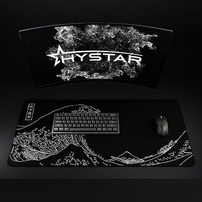Hystar® Extended Gaming Mouse Pad | XXL 36" x 16" | 5mm Thick, Waterproof Surface, Smooth Polyester Fabric, and Natural Rubber Base | The Great Wave (Black) - color: Black, size: 36L x 16W inches