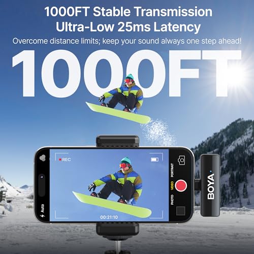 BOYA BOYALINK 2 Wireless Lavalier Microphone for iPhone/Camera/Android/PC | 3-in-1 RX, Mini Lapel Mic, 48kHz 24bit, 1000ft, 30h Use, 2 Level Noise reduction, Clip on Mic with USB-C/Lightning/3.5mm Plug