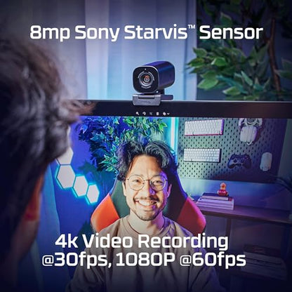 HyperX Vision S – Webcam, 4K Video Recording @ 30fps, 90° Field-of-View, Responsive Autofocus, Hyperflex Cable, Aluminum Body, Plug and Play, Sony Starvis 8MP Sensor, 5G2P Lens, USB-C – Black