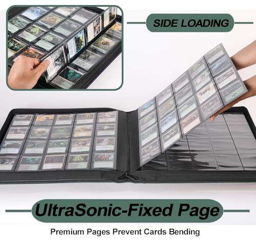Premium 2000 Pocket Card Binder - 20 Pocket Trading Card Binder with Sleeves Fits 2000 Cards, Ringless Card Album for TCG - Model A，Blackish Green - color: 20P - Blackish Green