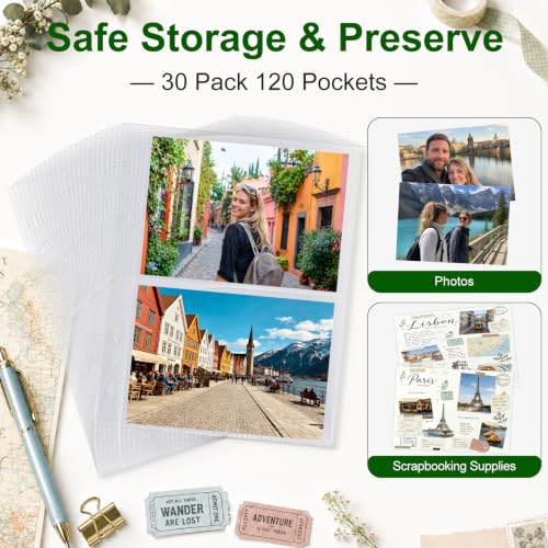 30 Pack 120 Pockets 3.5x5 Photocard Sleeves for 6 Ring A5 Binder, Ultra-Clear Sleeves, Double-Sided 2 Pocket Pages, Top Loading Sheet Protector for Photos, Postcards, Seed Packets - color: 3.5x5" - 30 Pack 120 Pockets