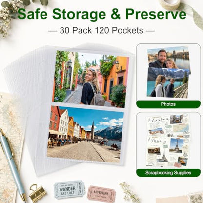 30 Pack 120 Pockets 3.5x5 Photocard Sleeves for 6 Ring A5 Binder, Ultra-Clear Sleeves, Double-Sided 2 Pocket Pages, Top Loading Sheet Protector for Photos, Postcards, Seed Packets - color: 3.5x5" - 30 Pack 120 Pockets