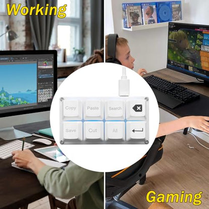 BTXETUEL Copy Paste Search Backspace Save Cut All Enter 8-Key Keyboard SayoDevice One Handed OSU Keypad Programmable Mechanical Shortcut Macro Keyboard for Working and Gaming (White) - color: White