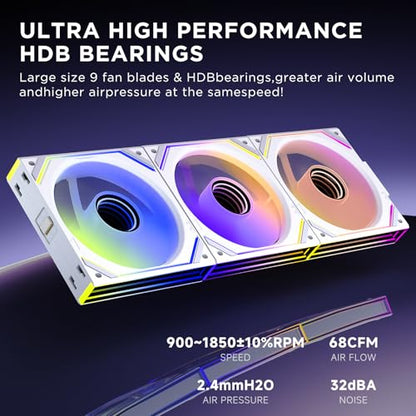 Interstellar V2 120mm PC Reverse Blade Case Fan Infinity Mirror Module Daisy-Chain ARGB Fan Triple Pack with Controller Suitable for Computer Case & 360mm AIO Cooler(White) - color: V2 White Reverse-1Piece