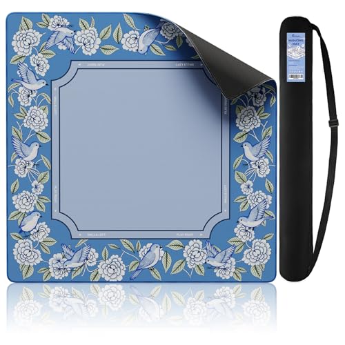 Anti Slip Mahjong Mat for Table 32.4" x 32.4" - Noise Reduction Rubber Base Game Mat with Carrying Bag, Waterproof Portable Table Cover for Poker/Cards/Board Games/Tile Games-Blue - color: Fl-blue