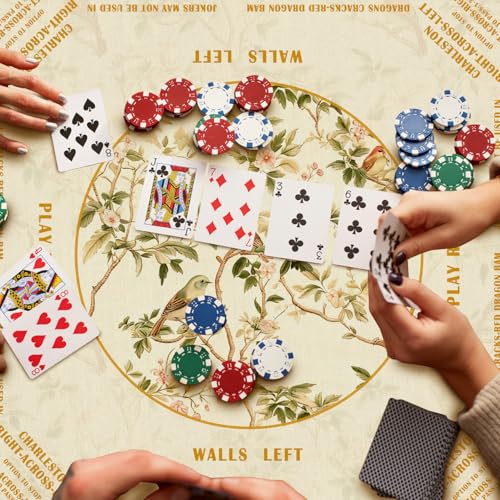 Yellow Floral Bird Chinoiserie Mahjong Mat 31.5 x 31.5 in,Traditional Chinese Flower Non-Slip Noise Reduction Gaming Mat for Table American Mahjong Poker Board Games Card Games Dominoes - color: Yellow Chinese Style Flower & Bird Mahjong Mat