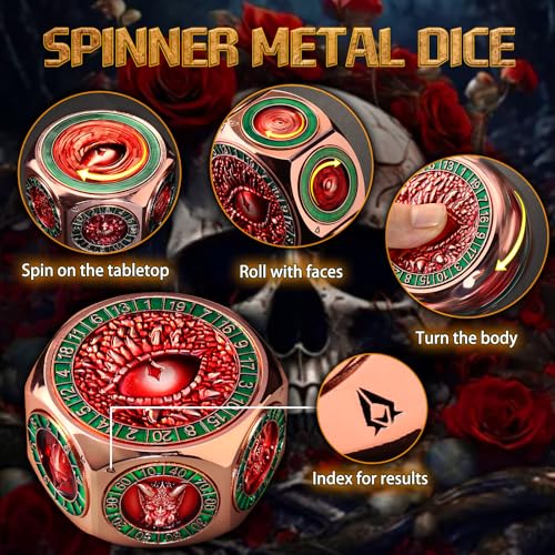 ZHOORQI 8-in-1 DND Dice Set – Metal Spinner Dice with Dual D20, 3D Monster Engravings & Smooth Spinning – Perfect for TTRPG, D and D Dungeons and Dragons Gifts(Copper Red) - color: Copper Red