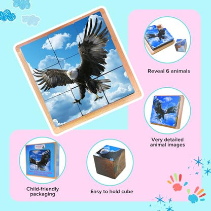 Wooden Cube Puzzle of Native North American Animals | Wooden Puzzles for Kids & Toddlers Ages 3 4 5 6 7 8 - style: American wildlife