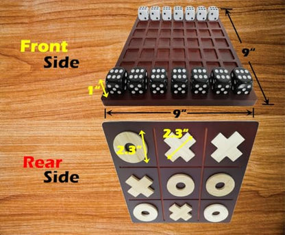 Dice Battle and TicTacToe Dual Sides Board Games, Wooden Coffee Table Games for Adults, 2 Player Best Bar Dice Games, Indoor Tabletop Game & 2 Players Wood Table Top Dice Game (Dual(2)/Brown) - color: Dual(2)/Brown