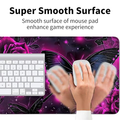 Purple Rose and Butterfly for MTG & TCG Playmat Mouse Pad,BFDHGQZC 24" x 14" Game Mat for MTG/RPG/CCG Trading Card Game Playmats Table Mat Perfect for Card Games Video Games Computer Office - color: Purple Rose and Butterfly