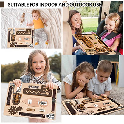 Montessori Busy Board for Toddlers, Wooden Sensory Toys, Preschool Learning Activities for Fine Motor Skills Travel Toy, Basic Life Skills Educational Gifts for 1, 2, 3 Years Old Kids Boys Girls | Preschool Learning Activities, Basic Life Skills, Fine Mot