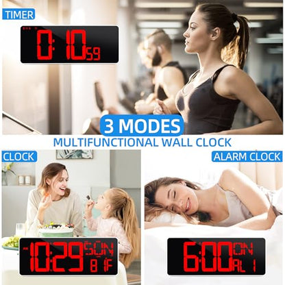13.7”Digital Timer Large LED Screen displays（5'' Number）,The Date time, Remote Control, Turn on/Off 10 Seconds Countdown Voice Notification, for Chefs,Students, Children, Seniors - color: 13.7'' Red+remote