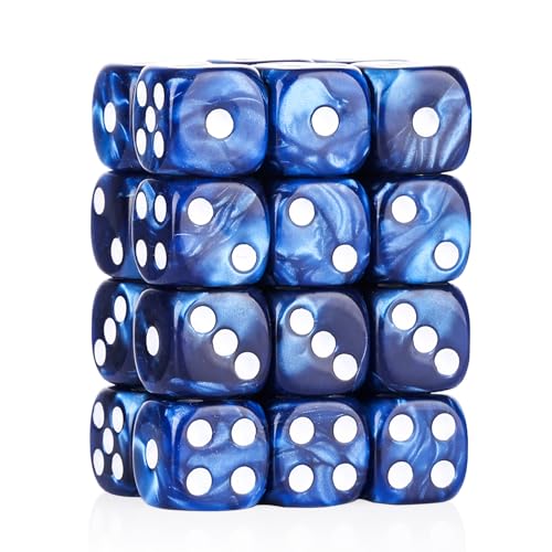 24 of Pack 16MM 6 Sided Dice Set,Pearl Pattern D6 Game Dice Set, 6 Sided Standard Dices for Yahtzee, Bunco or Teaching Math,with Portable Dice Pouch(Blue Pearl) - color: 16mm Blue Pearl