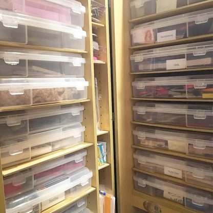 Plastic Scrapbook Paper Storage Cases, Portable Board Game Storage Cases, Hobby Art Craft Box, Acid-Free Rounded Corner Containers (12"x12" 11"x10" Thick Clear 12Pcs)