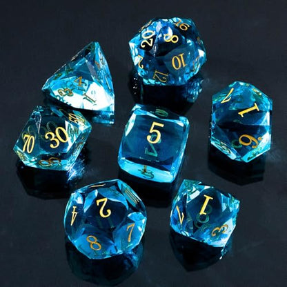 Resin DND Dice Set, 7 Pieces Handmade Sharp Edge Polyhedral Dice for Role Playing Game, Dice Accessory for D&D RPG Players and Starters d4 d6 d8 d10 d12 d20 with Gift Box (Light Blue) - color: Light Blue
