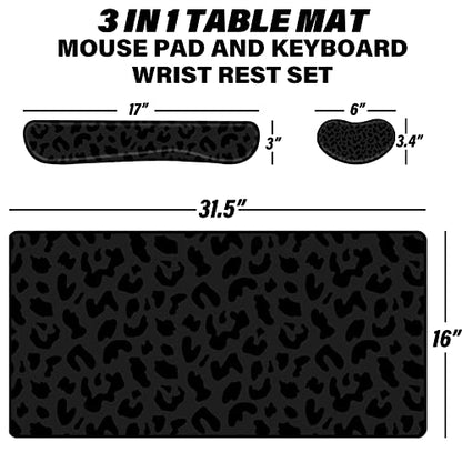 3Pcs Large Gaming Mouse Pad Desk Mat,Keyboard Mouse Wrist Rest Support Set,Extended Laptop Mouse Pad Memory Foam Non-Slip Base for Gamer Home Office(31.5x15.7in)-Black Leopard Cheetah - color: B1-Black Purple