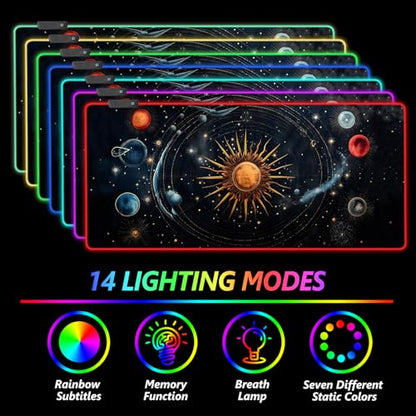 AIMSA RGB Mouse Pad LED Gaming Mouse Pad with 14 Lights Modes, Non-Slip Rubber Base Computer Carpet Desk Mat for PC Laptop (35.4 x 15.8 inch) Abstract Solar System - color: Abstract Solar System