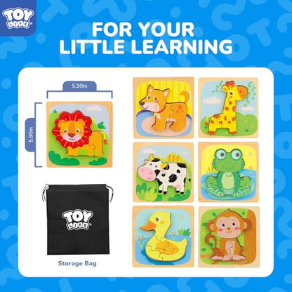 TOY Life Toddler Puzzles Ages 2-4, Wooden Puzzles for Toddlers 1-3, 7 Pcs Animals Puzzle 2 Year Old, Montessori Toddler Boys Girls Toys 2-3, Educational Gift Learning Toys for 2 Year Old - style: Farm Animals