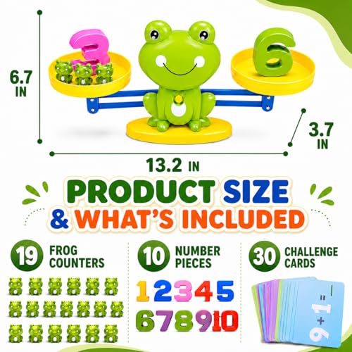 CozyBomB Frog Scale Balance Counting Toy - Preschool Math Learning Games | Frogs & Number Blocks & Math Learning Cards, STEM Montessori Toys Educational Gifts for Kids Ages 3 4 5 6 Year Old Birthday - color: Green