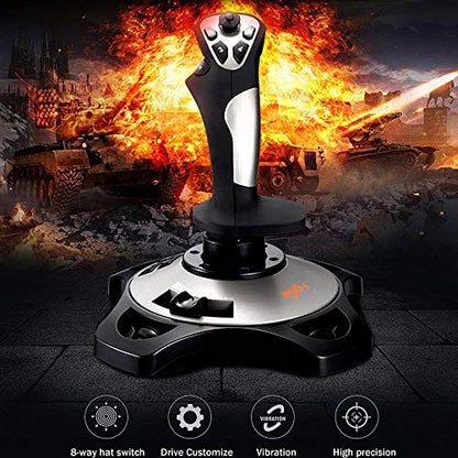 PC Joystick, YF2009 USB Gaming Controller with Vibration Feedback and Throttle, Wired Flight Stick for PC Computer Laptop (Renewed)