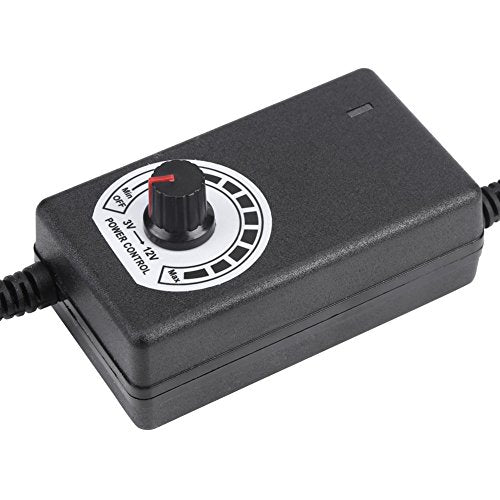 AC to DC Adapter Speed Controller Switch, 3‑12V 2A Adjustable Power Supply Speed Controller, Motor Speed Controller with US Plug 110-240V