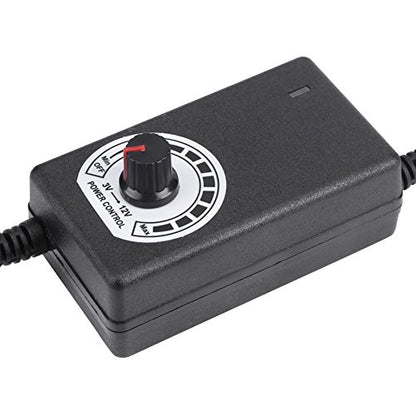 AC to DC Adapter Speed Controller Switch, 3‑12V 2A Adjustable Power Supply Speed Controller, Motor Speed Controller with US Plug 110-240V