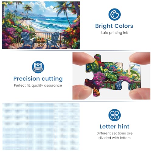 Jigsaw Puzzles for Adults 500 Pieces, Interlock Perfectly Letter on Back No Dust, Home Decor Birthday Party Gift Toy for Men Women Elders Seniors, 1:1 Poster Educational Toys & Games | 20.5 x 15 in - style: Beach Puzzle
