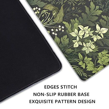 Sage Green Floral and Plant Desk Pad Mouse Pad,Large Gaming Mouse Mat with Stitched Edges,Non-Slip Waterproof Rubber Base Mous Mat for Office Computer Keyboard Laptop Home(27.5X11.8 in) - color: Botanical Art Nouveau