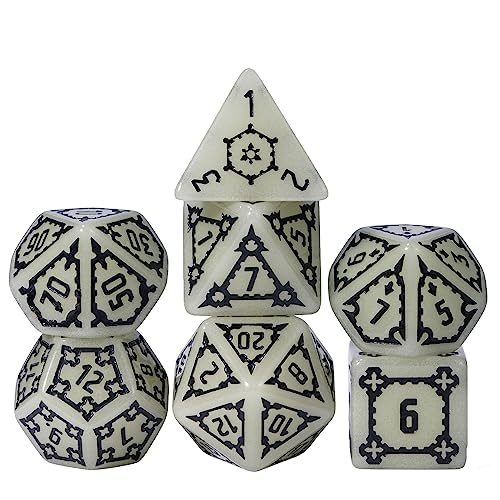 cusdie 25mm Giant DND Dice Glow in The Dark, 7 Pcs Luminous Polyhedral Dice Set, Glowing D&D Dice with Dragon Eye Dice Bag for Pathfinder RPG(Glow in The Dark) - color: Luminous