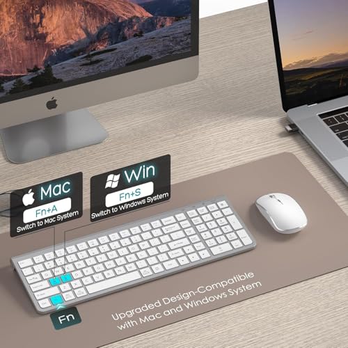JOYACCESS Wireless Keyboard and Mouse, Ergonomic,Dustproof and Portable Wireless Keyboard with Number Keypad, Adjustable DPI Computer Mouse for Laptop,PC, Windows-Silver White - color: silver