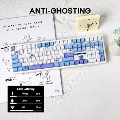 EPOMAKER Aula F108 Wireless Gaming Keyboard, Full Size Mechanical Keyboard with 4000mAh Battery, 108 Hot-Swappable and Programmable Keys, RGB Backlight, for Mac/PC/Android (White&Blue) - color: White&Blue