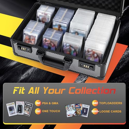 Faquenc Graded Card Case Storage Box, Trading Card Cases for Sports Cards with Combo Lock, Card Slab Case for Baseball Cards Storage, 4-Row Graded Cards Display Box X-Large