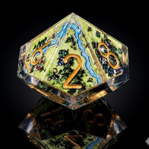 Map Landscape Sharp Edge Resin DND Dice Set 7PCS Polyhedral Dice for Tabletop RPG Games, Handmade Multi-Sided Dice for Dungeons Role Playing, Pathfinder, Gift for Gamers - color: Map
