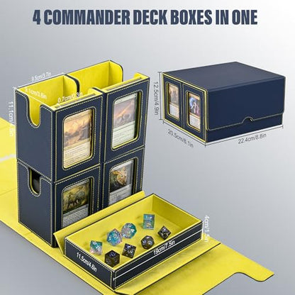 Kabinka MTG Commander Deck Box, Holds 400+ Double-Sleeved Cards | 5-in-1 Card Deck Box, Patented Design, Magnetic Detachable Card Case with Dice Tray, Fits Magic / TCG Cards (Blue Yellow) - color: Blue Yellow