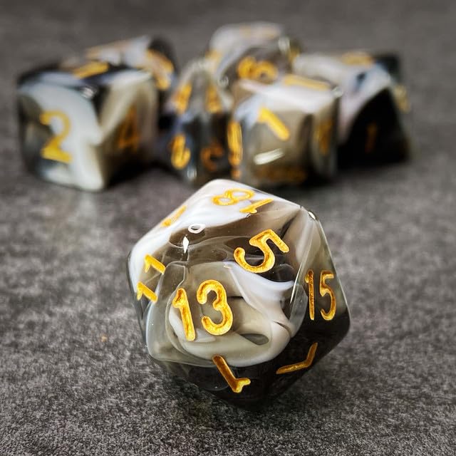 Sage’s Portal Stones DND Dice Set Acrylic Opaque 7-PC Polyhedral DND Dice Set for Dungeons and Dragons D&D Sage’s Cantrips RPG Tabletop TTRPG (White/Mica) - color: White/Mica