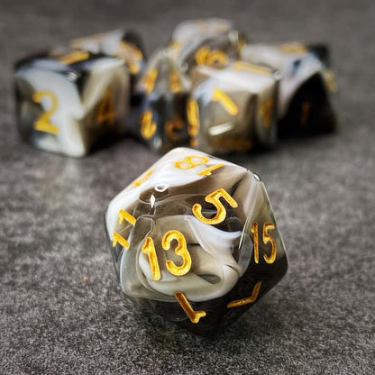 Sage’s Portal Stones DND Dice Set Acrylic Opaque 7-PC Polyhedral DND Dice Set for Dungeons and Dragons D&D Sage’s Cantrips RPG Tabletop TTRPG (White/Mica) - color: White/Mica