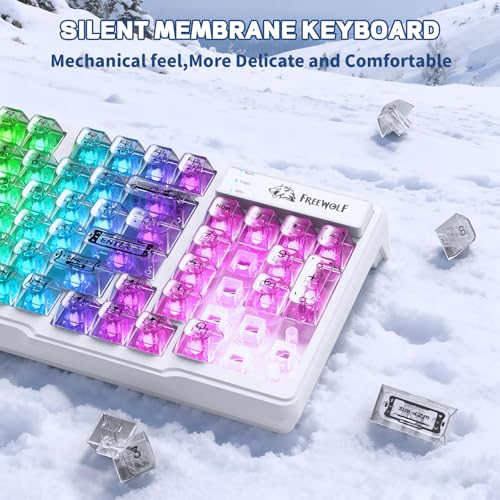 FREEWOLF M95 Transparent Membrane Keyboard with Clear Keycap,Wired Gaming Keyboard with RGB Backlit, 94 Silent Keys with Mechanical Feeling,26-Key Anti-ghosting,for Mac/Windows -White - color: White