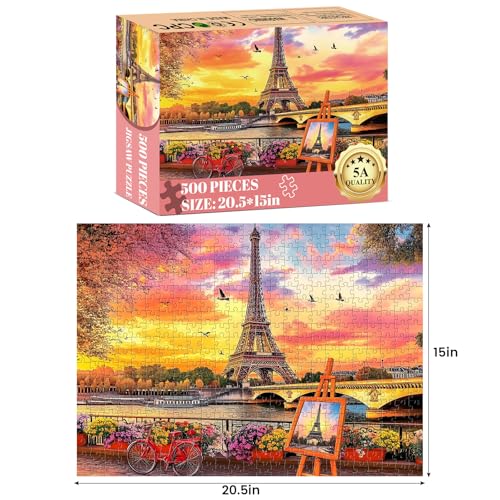 500 Piece Puzzles for Adults,Tower Jigsaw Puzzles 500 Pieces for Adults | Romance Sunset Puzzle Adult Jigsaw Puzzles Games Premium Cardboard Puzzle for Tabletop Family Activity Gift - style: Tower