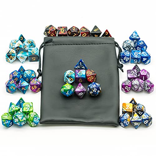 7 Sets DND Dice Polyhedral Dice Set (49pcs) with 1 Large Leather Bag, D&D Die Set for Dungeons and Dragons, RPG Table Games. (7Sets/49Pcs) - color: 7sets/49pcs