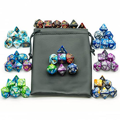 7 Sets DND Dice Polyhedral Dice Set (49pcs) with 1 Large Leather Bag, D&D Die Set for Dungeons and Dragons, RPG Table Games. (7Sets/49Pcs) - color: 7sets/49pcs