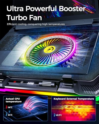 KeiBn Gaming Laptop Cooling Pad, Laptop Fan Cooling Pad with 5.5inch RGB External Fan, Rapid Cooling Laptop 15.6-19.3inch, 8 Height Stands, 2 USB Ports, Phone Holder-K1 5V RGB - color: Blue