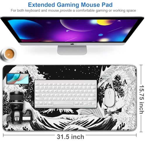 Gaming Mouse Pad, 31.5x15.7 inch Large Extended Computer Keyboard Mouse Mat, Water Resist Non-Slip Mousepad Rubber Base Long XXL Desk Mouse Pad for Gaming, Office & Home, Dragon - color: Dragon, size: 31.5L x 15.7W inches