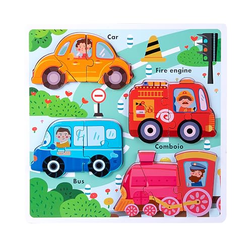 Jumbo Base Wooden Blocks Puzzles for Toddlers 1-3 ，Educational Toys for 2-3 Years Old,Toddler Montessori Gifts Vehicle Car Truck Puzzles Ages 2-4 - color: Vehicle