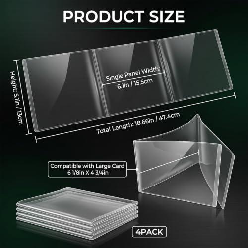 4 Pack 2026 American Mahjong Card Sleeves,Clear Plastic Card Protector Covers,Tri Fold Non Glare Holders Compatible with 6 1/8" x 4 3/4" Large Print Mahjong Cards for Game Accessories