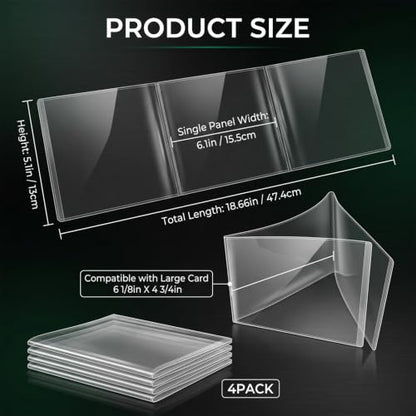 4 Pack 2026 American Mahjong Card Sleeves,Clear Plastic Card Protector Covers,Tri Fold Non Glare Holders Compatible with 6 1/8" x 4 3/4" Large Print Mahjong Cards for Game Accessories