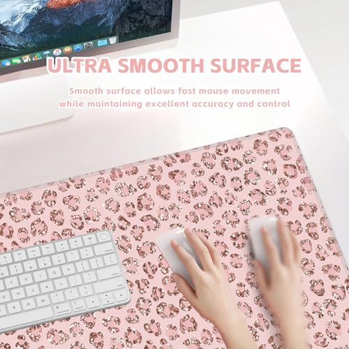 Baziabbo Pink Desk Mat,XXL Extended Large Mouse Pad,Gaming Mousepad with Stitched Edge,Non-Slip Rubber Base Keyboard Desk Pad for Home Office Study Game (C-Pink) - color: C-Pink