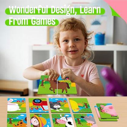 SpriteGru Farm Animal Memory Game, 28 Chunky Cards Farm Animal Head Tail Matching Activity 1-5 Players Memory Matching Game for Toddlers, Preschoolers - style: Farm Animal