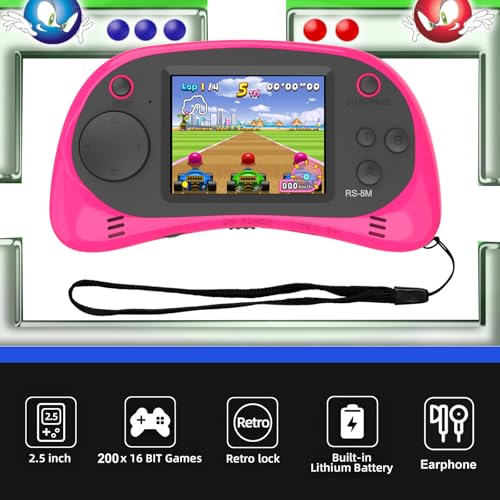 Kids Handheld Portable Video Game Player with 200 Games - 16 Bit 2.5 Inch IPS Screen Mini Retro Electronic Machine for Boys Girls - style: Pink