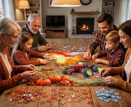 1000 Piece Jigsaw Puzzle for Adults – Cozy Autumn Farm Tractor Scene, Fall Harvest Landscape Puzzle, Premium Quality Gift, 19.7 x 27.6 Inch