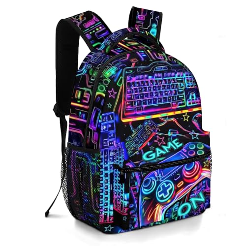 Gamepad School Backpack for Boys Video Game Boys Backpack for Kids Children Teens Elementary Middle School Students Bookbag Ages 6-18 Lightweight Adjustable Back Pack - color: Game on